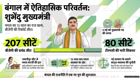 पश्चिम बंगाल में बीजेपी सरकार की ऐतिहासिक शुरुआत, शुभेंदु अधिकारी बने नए मुख्यमंत्री