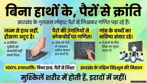 दोनों हाथों के बिना जन्मे गुलशन लोहार बने प्रेरणा की मिसाल, पैरों से पढ़ाते हैं बच्चों को गणित