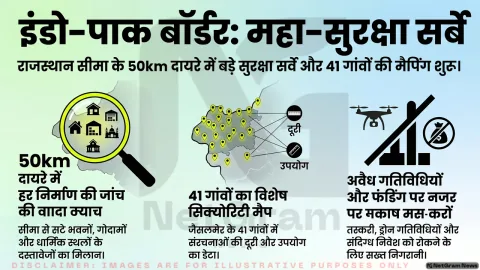 भारत-पाक सीमा से 50 किमी क्षेत्र में निर्माणों का सर्वे शुरू, 41 गांवों के लिए सिक्योरिटी मैप तैयार