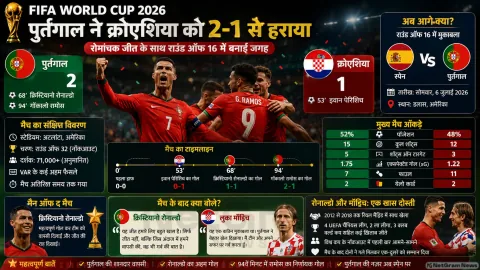 FIFA World Cup 2026: पुर्तगाल ने क्रोएशिया को 2-1 से हराया, रोमांचक जीत के साथ राउंड ऑफ 16 में बनाई जगह