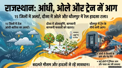 राजस्थान में बदला मौसम का मिजाज: 15 जिलों में आंधी-बारिश अलर्ट, दौसा में ओले, धौलपुर में ट्रेन में आग