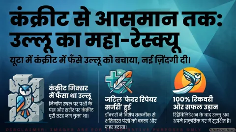 कंक्रीट में फँसे उल्लू को मिली नई ज़िंदगी, महीनों के इलाज के बाद फिर खुले आसमान में भरी उड़ान