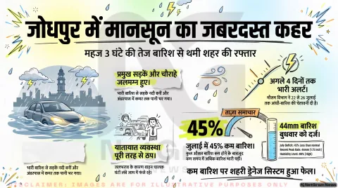 Jodhpur Weather Alert Today: अगले 4 दिन भारी! तेज बारिश, ओलावृष्टि और बिजली गिरने की चेतावनी; तुरंत चेक करें अपने क्षेत्र का हाल
