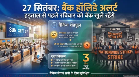 27 सितंबर को खुले रहेंगे सभी सरकारी बैंक और RRB; 28 से 30 सितंबर तक हड़ताल प्रस्तावित : Bank Holiday & Strike Alert 2026