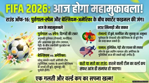 फीफा विश्व कप 2026: आज राउंड ऑफ-16 में पुर्तगाल-स्पेन और बेल्जियम-अमेरिका के बीच होगी क्वार्टर फाइनल की जंग