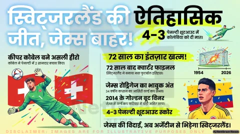 स्विट्जरलैंड ने कोलंबिया को हराया, जेम्स रोड्रिगेज का विश्व कप सफर हुआ खत्म
