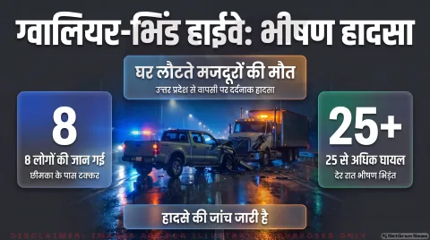 पिकअप और ट्रक की टक्कर में 8 मजदूरों की मौत; तुरंत पढ़ें घायलों और अस्पताल का हाल : Gwalior Highway Accident Alert