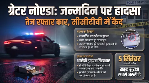 सड़क पार कर रहे युवक को कार ने मारी टक्कर; पुलिस ने आरोपी ड्राइवर को किया गिरफ्तार, वाहन जब्त : Greater Noida Hit-and-Run Alert
