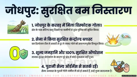 जोधपुर के करवड़ गांव में मिला पुराना विस्फोटक गोला, सेना ने नियंत्रित विस्फोट कर किया सुरक्षित निस्तारण