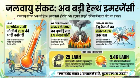 Climate Crisis बना Global Health Emergency, बढ़ती गर्मी और प्रदूषण से लाखों जानें खतरे में
जंगल की आग, हीटवेव और प्रदूषण ने बढ़ाया हेल्थ संकट