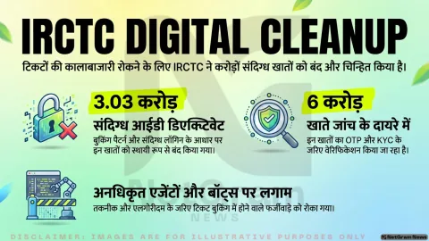 IRCTC की बड़ी कार्रवाई, 3 करोड़ से अधिक संदिग्ध यूज़र आईडी बंद; 6 करोड़ खाते जांच के दायरे में