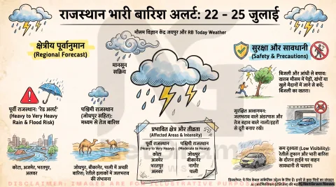 Rajasthan Weather Alert: 25 जुलाई तक राजस्थान में अति भारी बारिश का रेड अलर्ट; जोधपुर, कोटा और अजमेर वाले तुरंत सावधान हों!