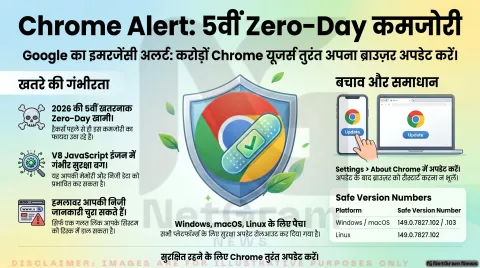 Google Chrome यूजर्स के लिए जरूरी अपडेट: 2026 की पांचवीं Zero-Day कमजोरी को ठीक करने के लिए इमरजेंसी पैच जारी