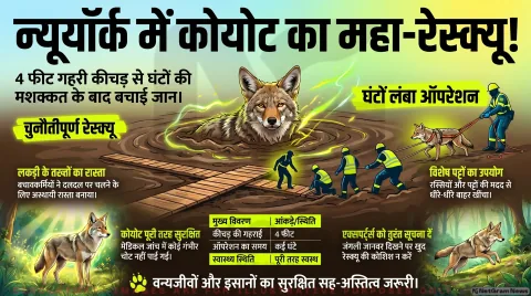 4 फीट गहरी कीचड़ में फंसा जंगली कोयोट, घंटों की मशक्कत के बाद सुरक्षित रेस्क्यू