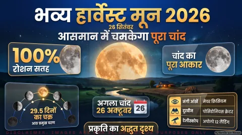 आज रात आसमान में दिखेगा 100% रोशन हार्वेस्ट मून; जानिए देखने का सही समय: Harvest Moon 2026 Skywatching Alert