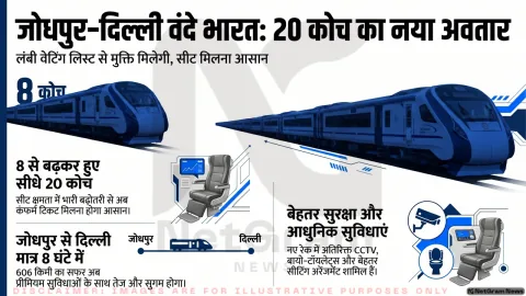 जोधपुर–दिल्ली वंदे भारत अब 20 कोच के साथ दौड़ेगी, यात्रियों को मिलेगी बड़ी राहत