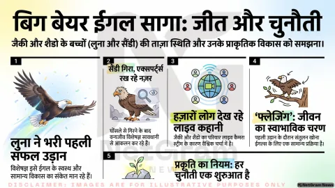 कैलिफ़ोर्निया के ईगल परिवार में खुशी और चिंता साथ-साथ, Jackie और Shadow के एक बच्चे ने भरी पहली उड़ान, दूसरा घोंसले से गिरा