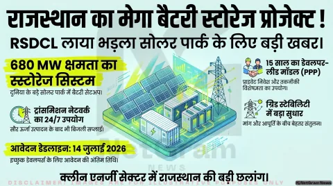 भड़ला सोलर पार्क में बैटरी स्टोरेज परियोजना के लिए EoI जारी, 15 साल के