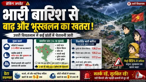 भारी बारिश से उत्तरी वियतनाम में बाढ़ और भूस्खलन का खतरा बढ़ा, कई प्रांतों में चेतावनी जारी