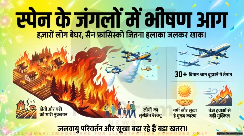 स्पेन में भीषण जंगल की आग, हजारों लोगों को सुरक्षित जगह भेजा गया, बड़े इलाके में तबाही