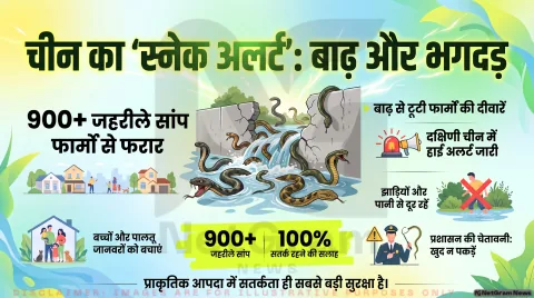 चीन में बाढ़ के बीच 900 से ज्यादा जहरीले सांप फार्म से भागे, लोगों की चिंता बढ़ी