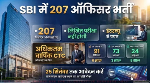SBI SO Recruitment 2026 Alert: वेल्थ मैनेजमेंट में 207 पदों पर आवेदन शुरू, 25 सितंबर अंतिम तारीख तुरंत भरें फॉर्म