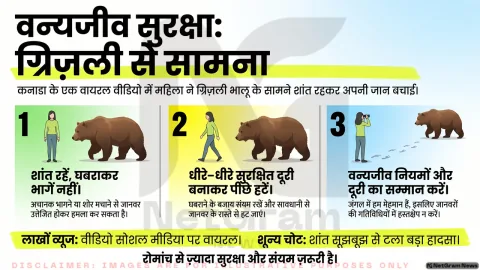 कनाडा में ग्रिज़ली भालू और महिला आमने-सामने, शांत सूझबूझ से टला बड़ा हादसा; वायरल वीडियो ने सुरक्षा पर फिर बढ़ाई चर्चा