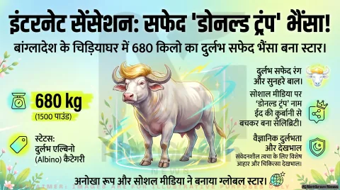 ‘डोनाल्ड ट्रंप’ नाम का सफेद भैंसा बना इंटरनेट सेंसेशन, ईद की कुर्बानी से बचकर पहुंचा चिड़ियाघर की शान तक