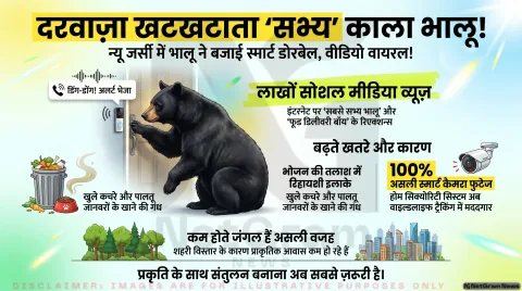 डोरबेल बजाने पहुँचा ब्लैक बेयर: कैमरे में कैद हुई हैरान कर देने वाली मुलाक़ात, सोशल मीडिया पर वायरल हुआ वीडियो