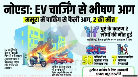 नोएडा की इमारत में भीषण आग, 2 लोगों की मौत, ईवी चार्ज करते समय चिंगारी से हादसे की आशंका