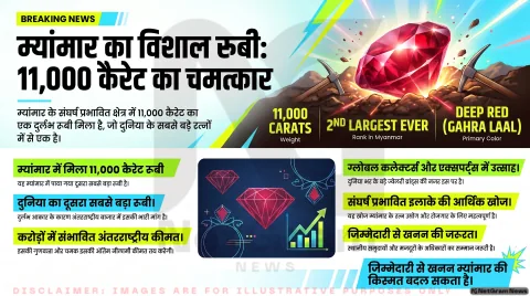 युद्ध प्रभावित म्यांमार के रत्न क्षेत्र में मिला 11,000 कैरेट का विशाल रूबी, दुनिया के सबसे बड़े रूबी में शामिल