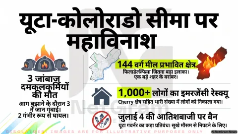 यूटा-कोलोराडो सीमा पर जंगल की आग में तीन दमकलकर्मियों की मौत, हजारों एकड़ क्षेत्र प्रभावित