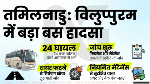 तमिलनाडु के विलुप्पुरम में टूरिस्ट बस पलटी, 24 यात्री घायल; 10 बच्चे भी हादसे की चपेट में