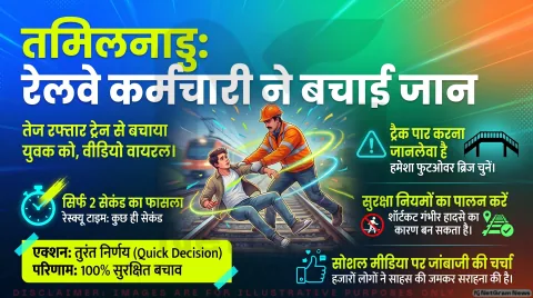 तमिलनाडु में रेलवे कर्मचारी ने दिखाई बहादुरी, तेज रफ्तार ट्रेन के सामने कूदकर बचाई युवक की जान