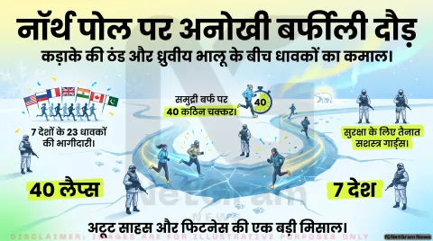 नॉर्थ पोल की बर्फ पर हुई अनोखी मैराथन, कड़ाके की ठंड में धावकों ने पूरा किया बड़ा चैलेंज