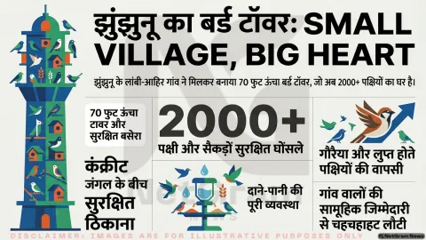 “Small Village, Big Heart” : झुंझुनू के लांबी–आहिर गांव ने 70 फ़ुट बर्ड टॉवर बनाकर 2000 पक्षियों को दिया नया आशियाना