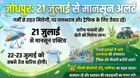 जोधपुर में मानसून फिर होगा एक्टिव, 21 जुलाई से बढ़ सकती है बारिश; गर्मी से राहत के साथ पानी भराव का भी अनुमान