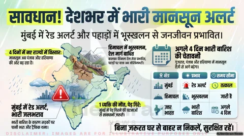 देशभर में मानसून का असर: मुंबई में रेड अलर्ट, हिमाचल में भूस्खलन से परेशानी, कई राज्यों में भारी बारिश की चेतावनी