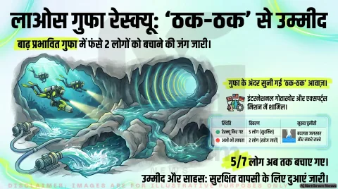 लाओस की गुफा में जिंदगी की तलाश: ‘ठक-ठक’ की आवाजों ने बढ़ाई उम्मीद, दो लोगों की खोज जारी